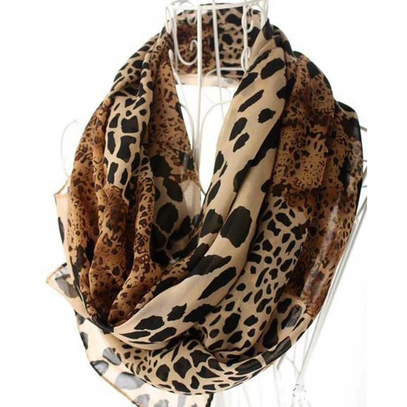 Women Chiffon Scarf Leopard Print Thin Style Fashion Large Shawl Lady Seaside Beach Towel Foulard 160*70cm