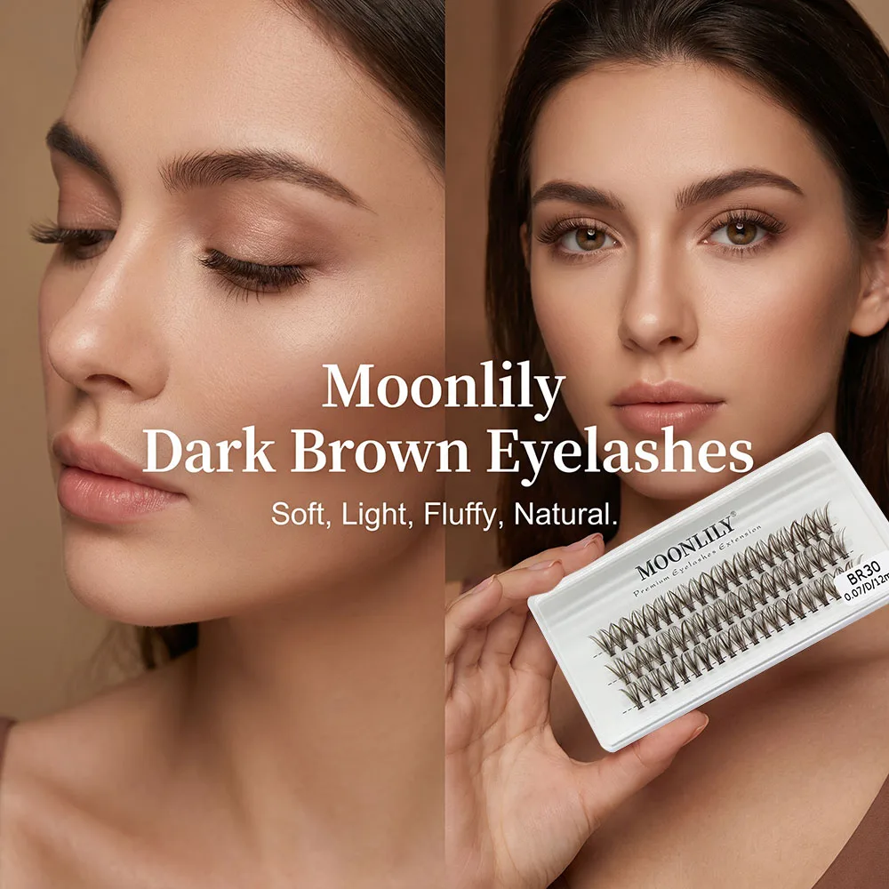 Moonlily Dark Brown Mink Individual Eyelashes Silk Cluster Lashes Extensions Fluffy Natural Volume Professional Choice
