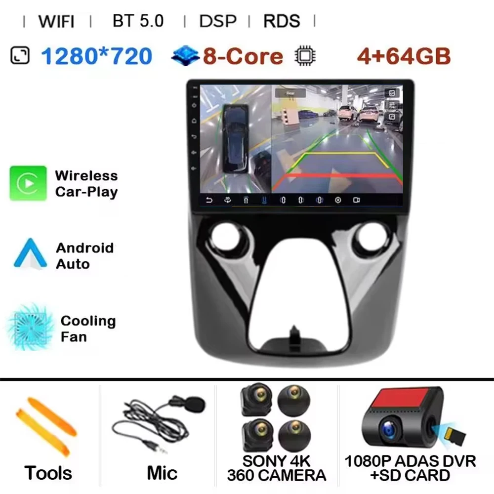 Android 15 CarPlay Auto autoradio voor Toyota Aygo, Peugeot 108, Citroën C1 2014~2021 Multimedia Videospeler GPS Navigatie