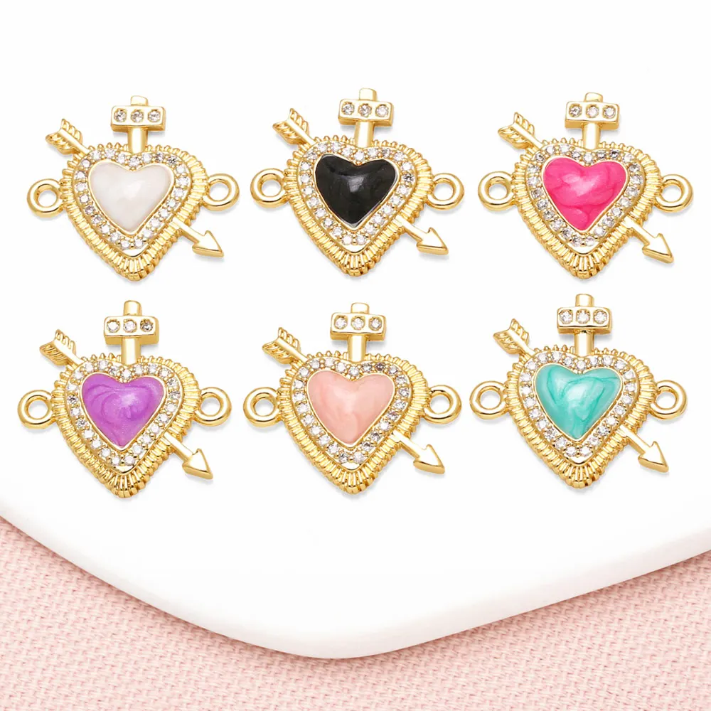 OCESRIO Multicolor Enamel Heart Charms for Bracelet Copper Gold Plated Cupid's Arrow Romantic Jewelry Making Supplies chma374