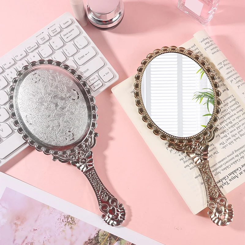 Vintage Oval Round Handheld Makeup Mirror Retro Court Style Portable Facial Cosmetic Beauty Mirror