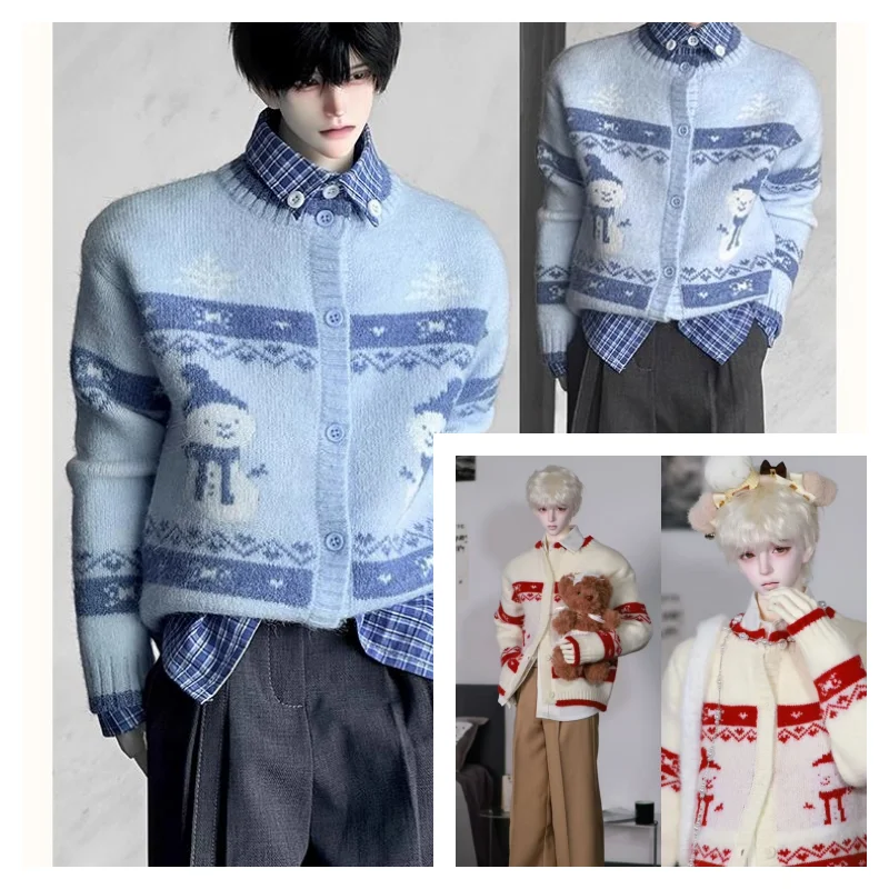 (Weihnachtspullover) BJD Puppenkleidung für ID75 YC77 AM77 Puppen Rot Blau Pullover Puppen Kleidungszubehör (keine Puppe)