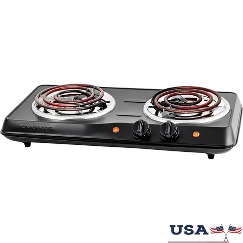 Table de cuisson électrique à Double brûleur 1700W, avec bobine en acier inoxydable, plaques chauffantes, température réglable, compacte, pour la maison, le bureau, le camping-car