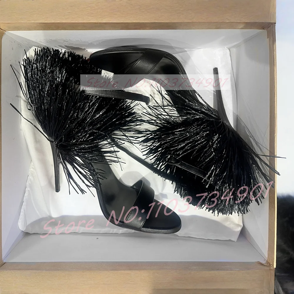 White Ruffles Fringe Cover Heels Sandals Women Ankle Strap Round Toe High Heels Sandals Elegant Wedding Summer Buckle Shoes view 6