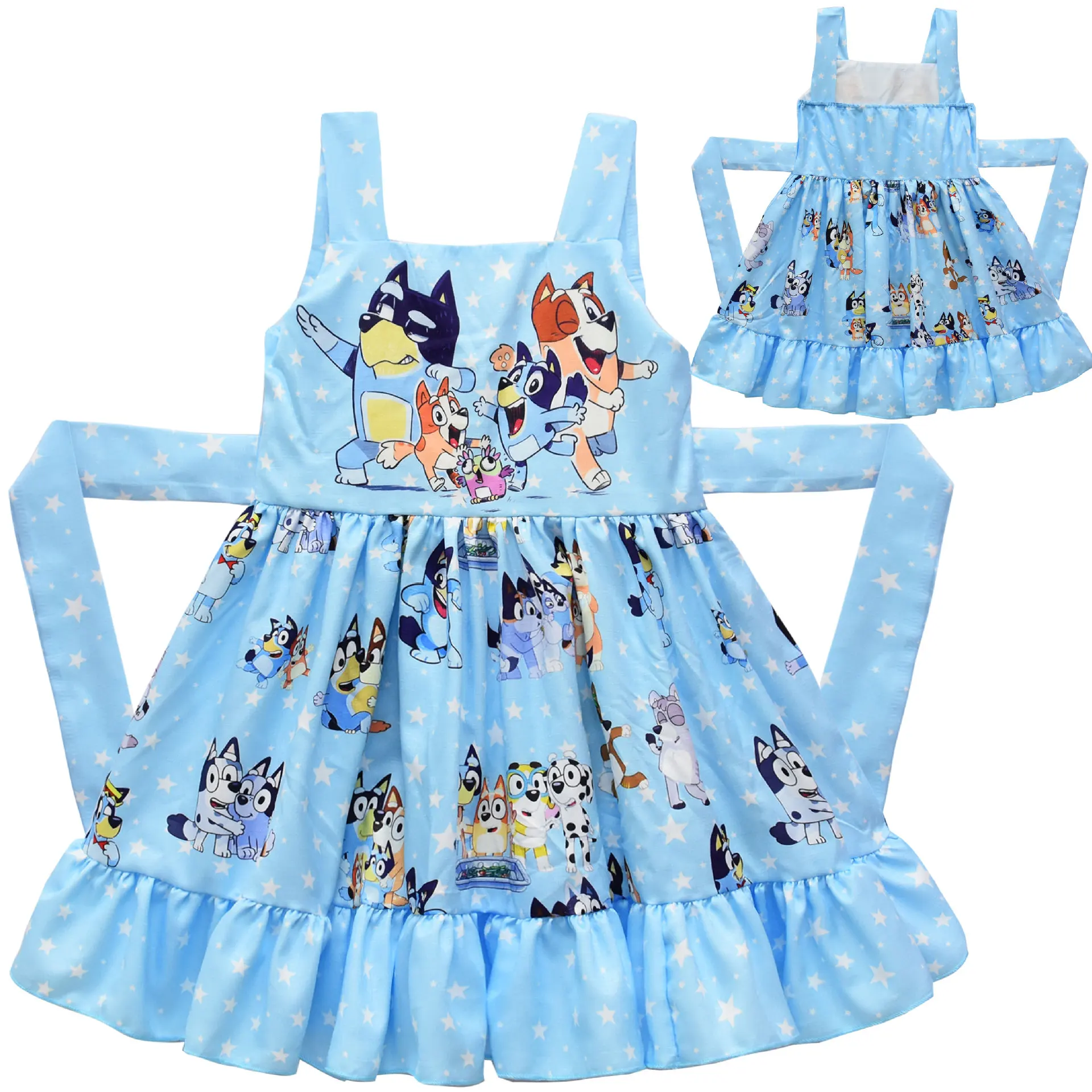 Anime Bluey children\'s dress cute bingo family print suspender princess dress birthday gift summer dress girl new clothes