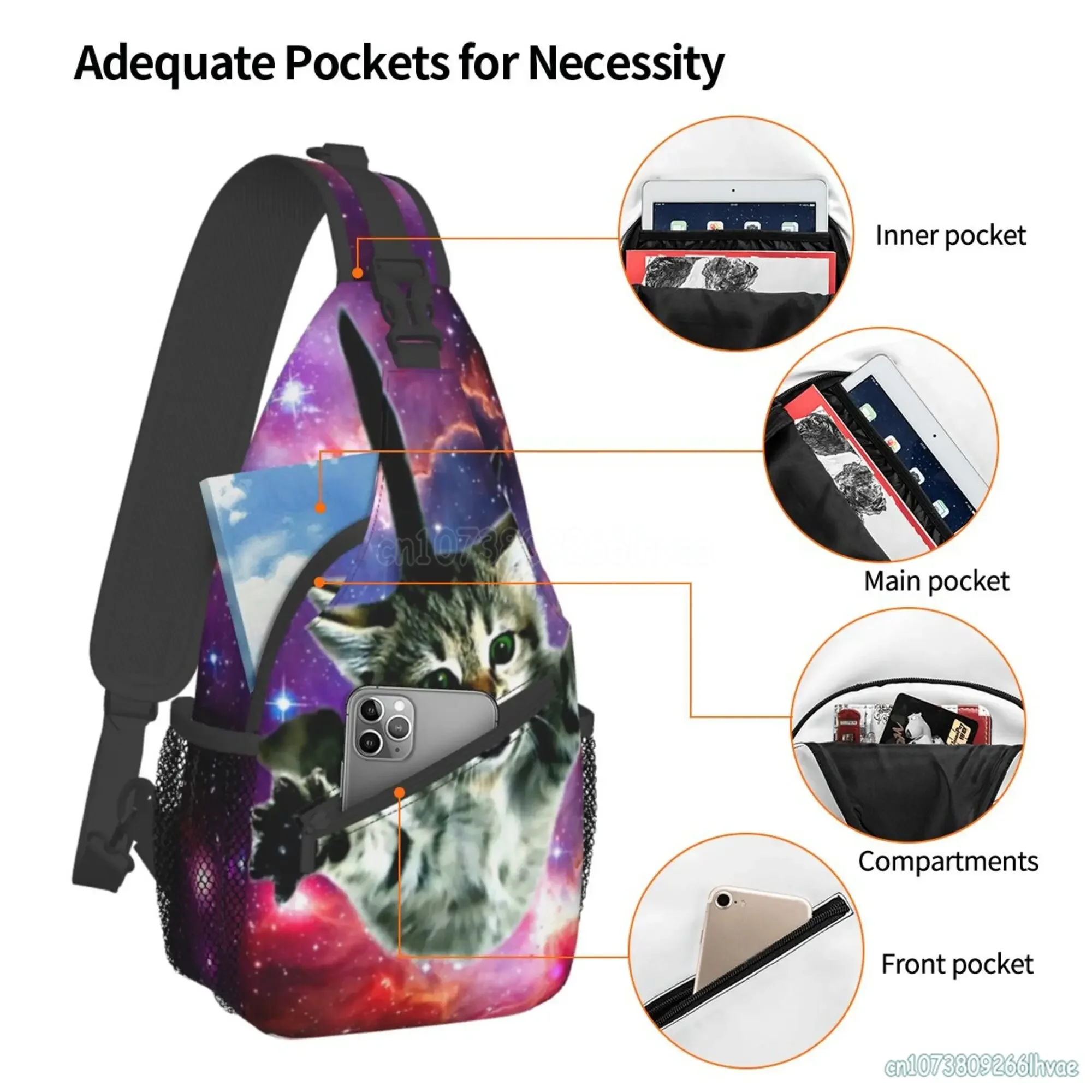 Galaxy Space Cat يحمل حقيبة هوت دوج الرافعة حقيبة الصدر مضحك Crossbody حقيبة الظهر السفر المشي لمسافات طويلة Daypack للرياضة عادية