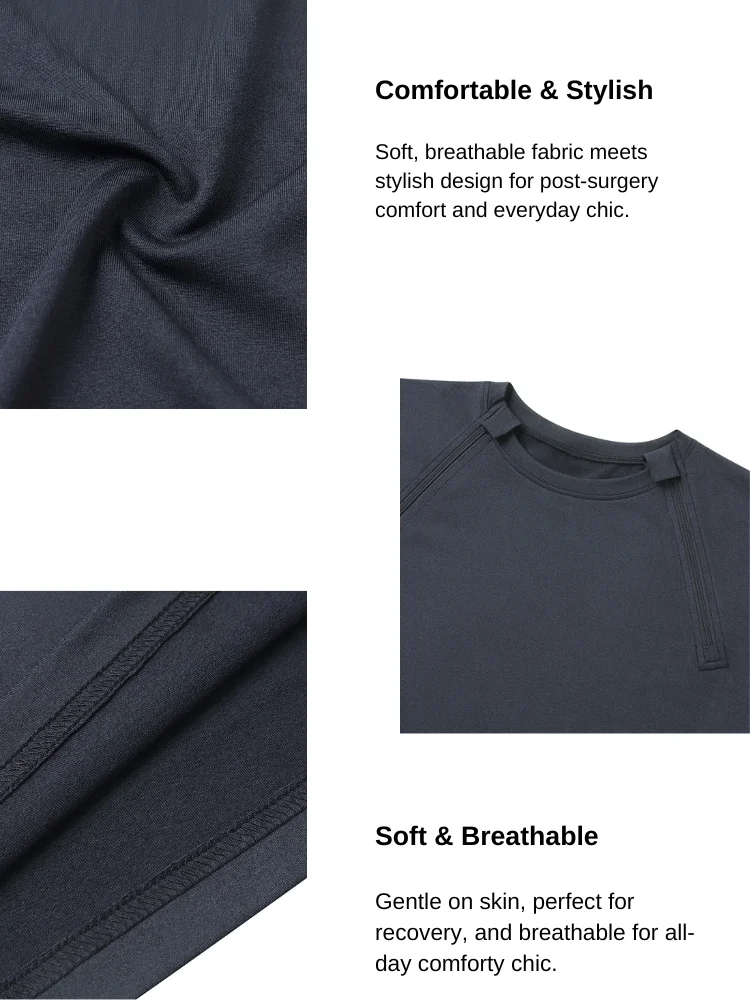 Kaos Depan Terbuka Lengan Panjang Pasca Pemulihan Unisex dengan Kain Antimikroba untuk Pemulihan yang Nyaman