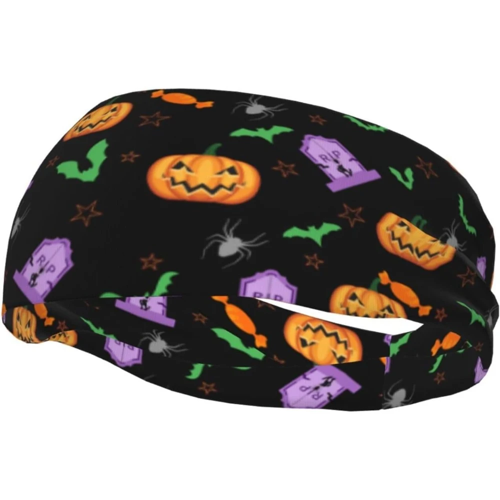 

Hallowwen Sweatbands for Women Men Bats and Pumpkin Headbands Gothic Sweatband Goth Headband for Sport Cycling