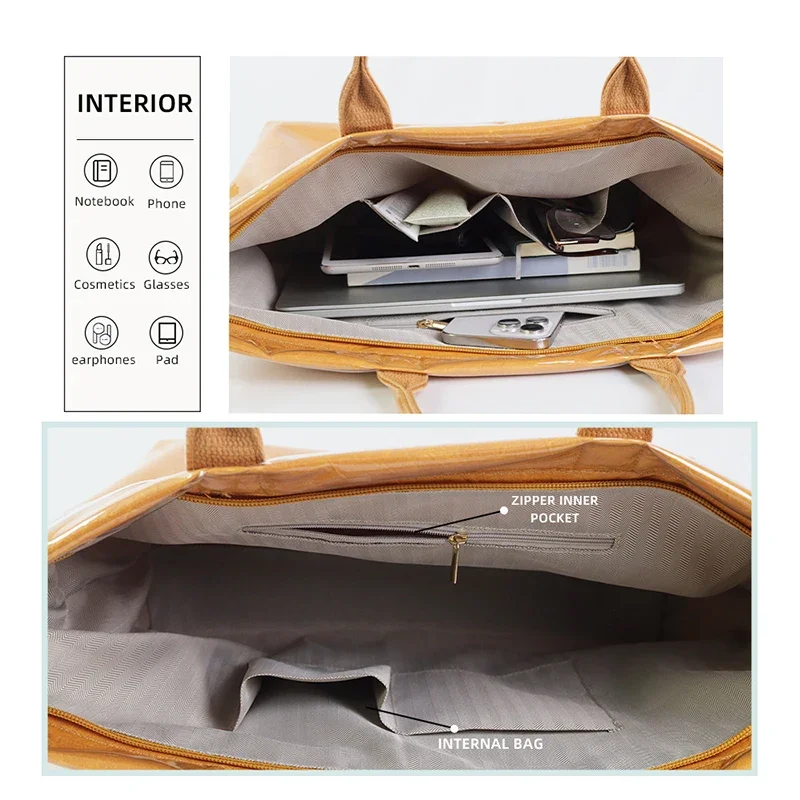 Umhängetasche aus Kraftpapier mit PVC-Oberfläche, Hobo-Umhängetasche mit Vintage-Buchstaben, wasserdichte Einkaufshandtasche, Damentaschen mit Griff oben – Detail 4
