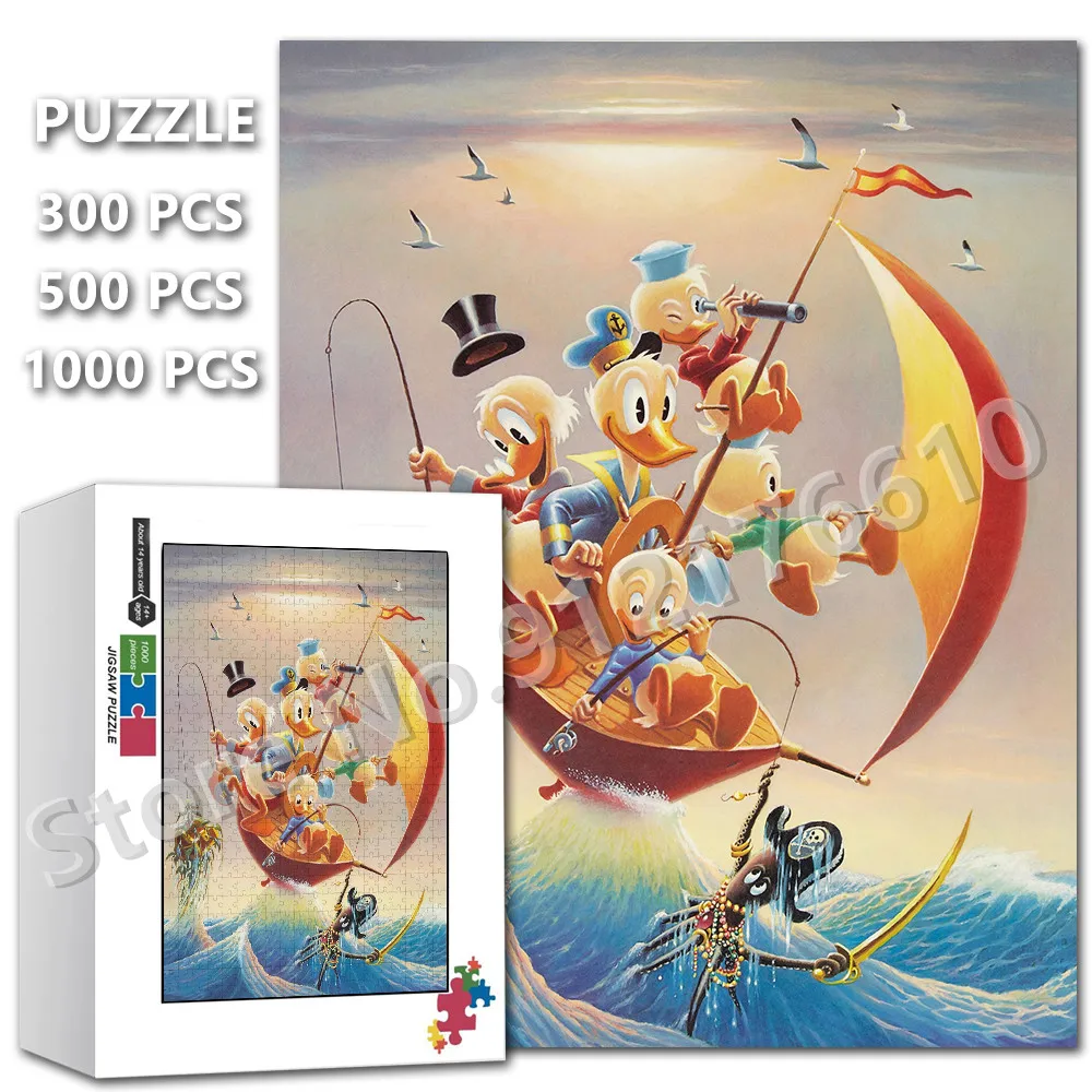 Donald Duck Adventure Jigsaw Puzzles 300/500/1000 Pcs Disney Duck Cartoon Anime Puzzles Kids Decompress Educational Toys Gifts