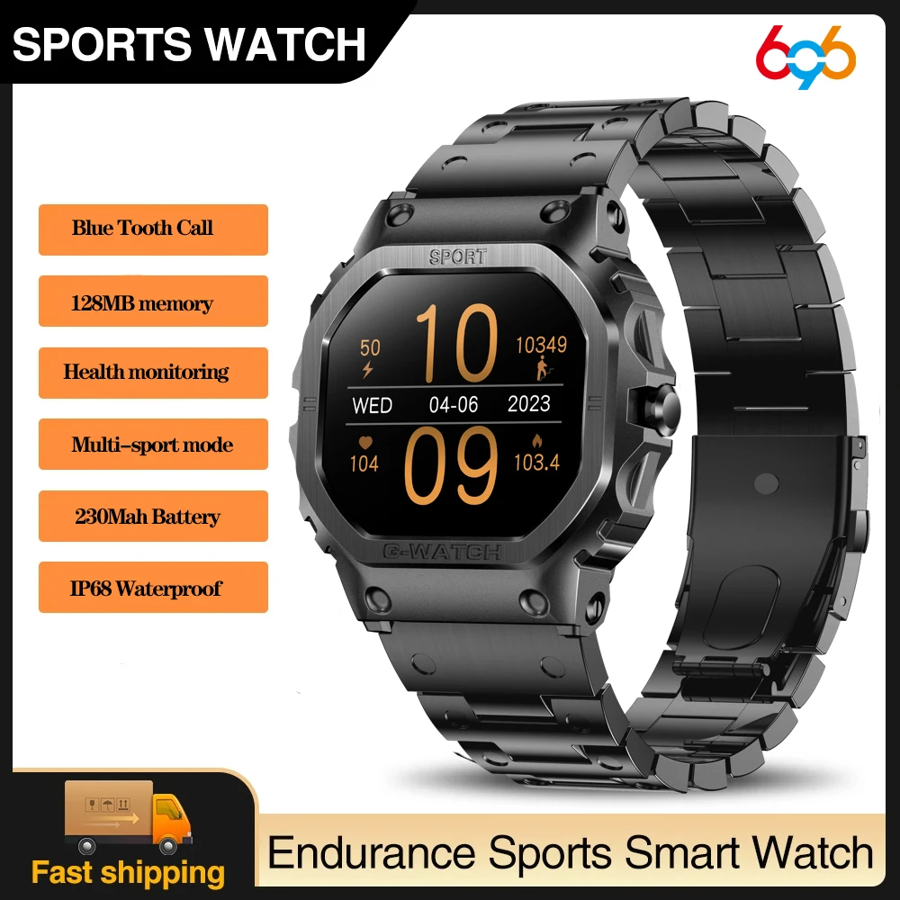 Умные часы для улицы, спортивные мужские умные часы с синим зубом, водонепроницаемые, 128 м, память, музыка, монитор здоровья сна, напоминание о информации