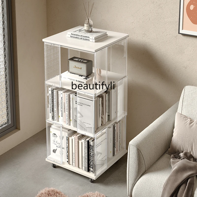 Rotating Bookshelf Movable Display Stand Living Room Office Display Cabinet Acrylic Shelf