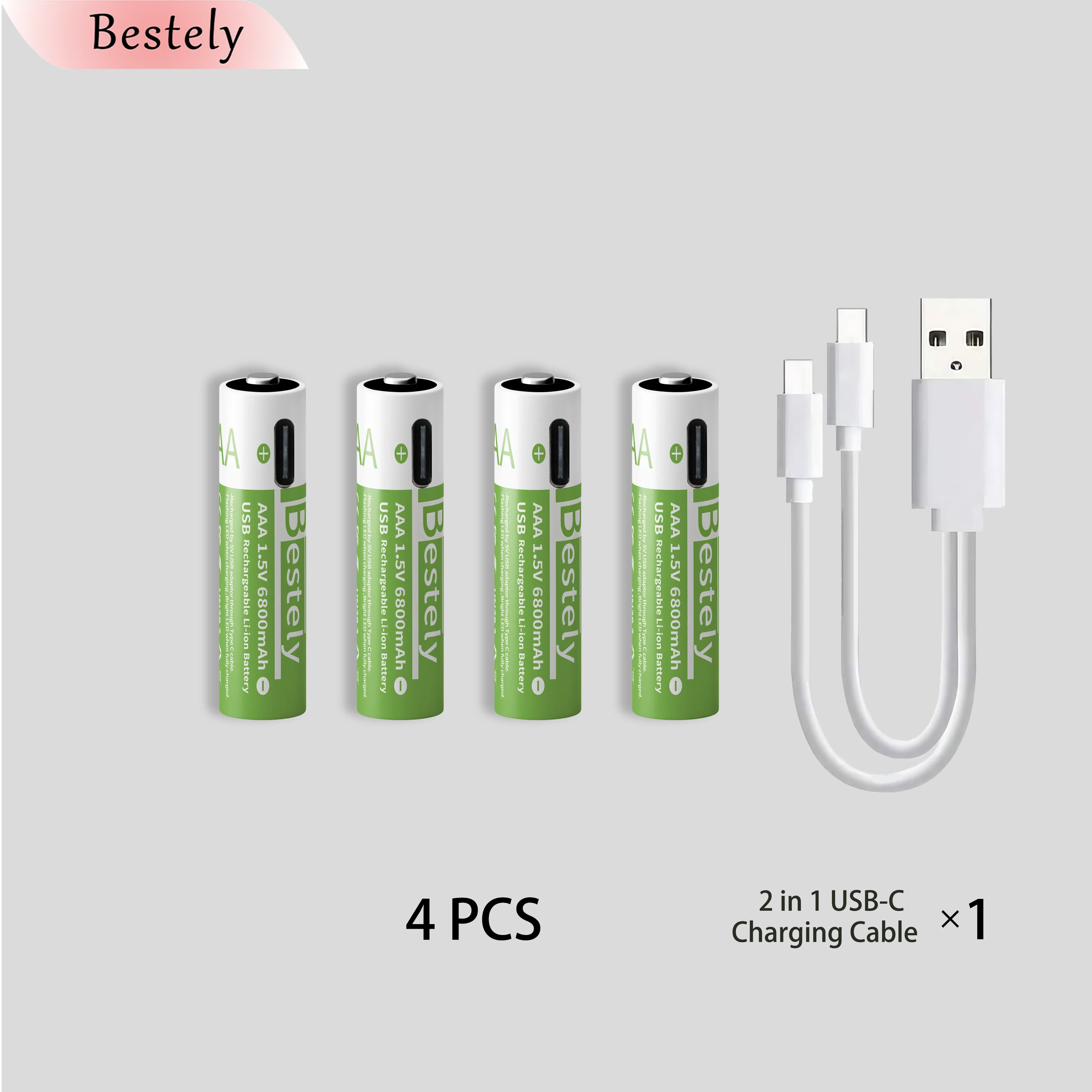 Nieuwe 1,5 V AAA 6800 mAh oplaadbare lithiumbatterij Type-C USB AAA Li-ionbatterijen met hoge capaciteit 2000 keer cyclus met gratis kabel