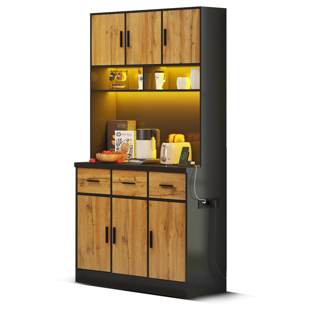 Credenza multifunzionale 100 x 40 x 180 cm con cassetti, ripiani regolabili, fori per la gestione dei cavi, mobile contenitore per la casa, arredamento per la casa, vetrina ad alta capacità per la