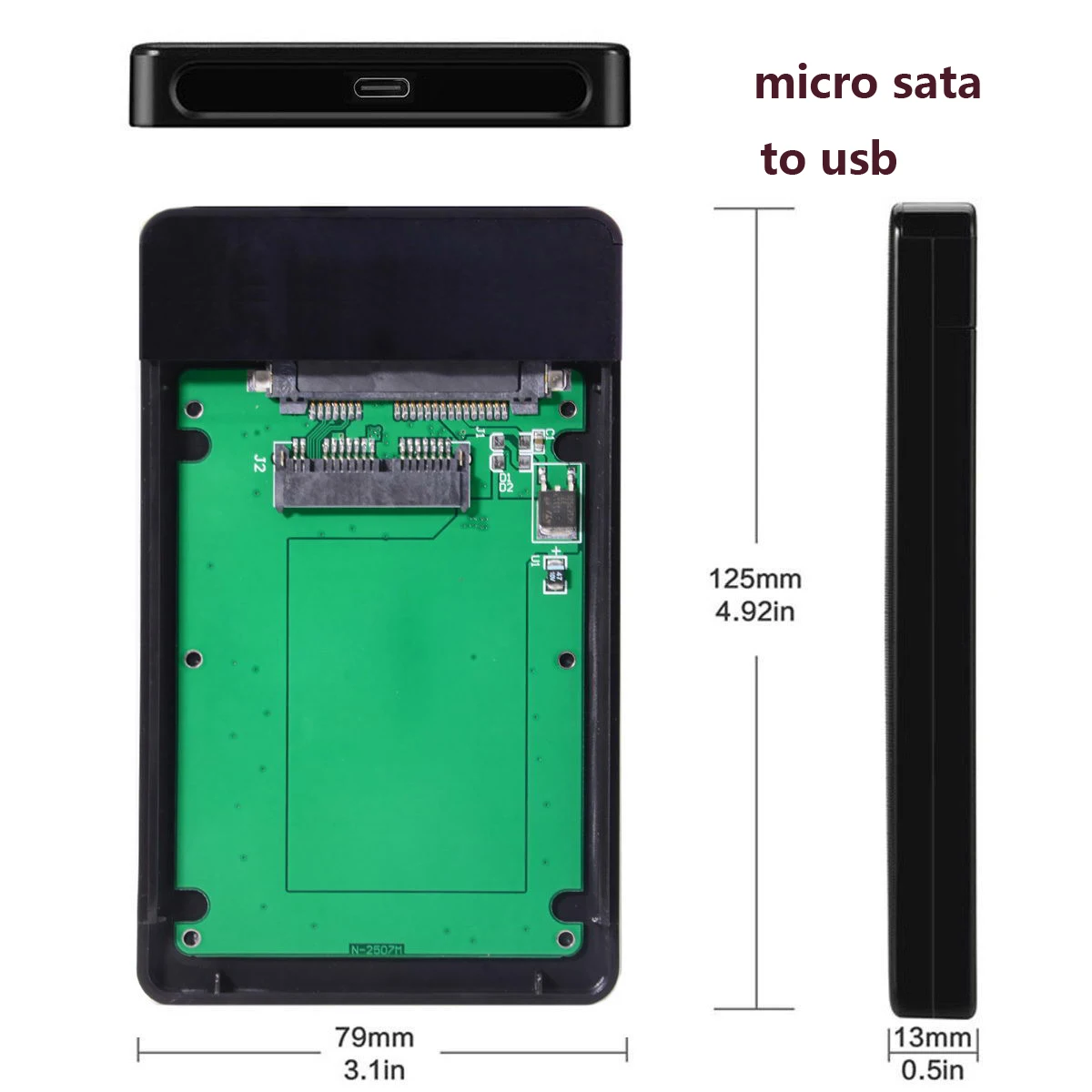 Type-C USB 3.1 USB-C to 1.8 inch Micro SATA 16pin 7+9 SSD to External Hard Disk Enclosure Converter