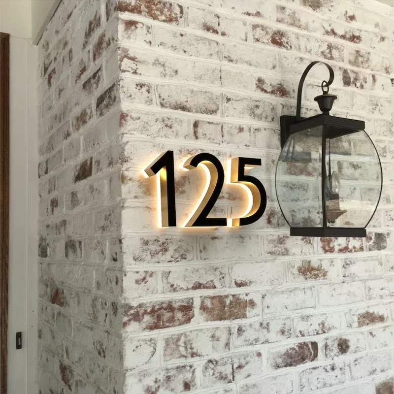 Custom LED House Number Light Outdoor 3D Stainless Steel Lighted Letter Signs Alphabet Address Plaque Home Door Plate Waterproof