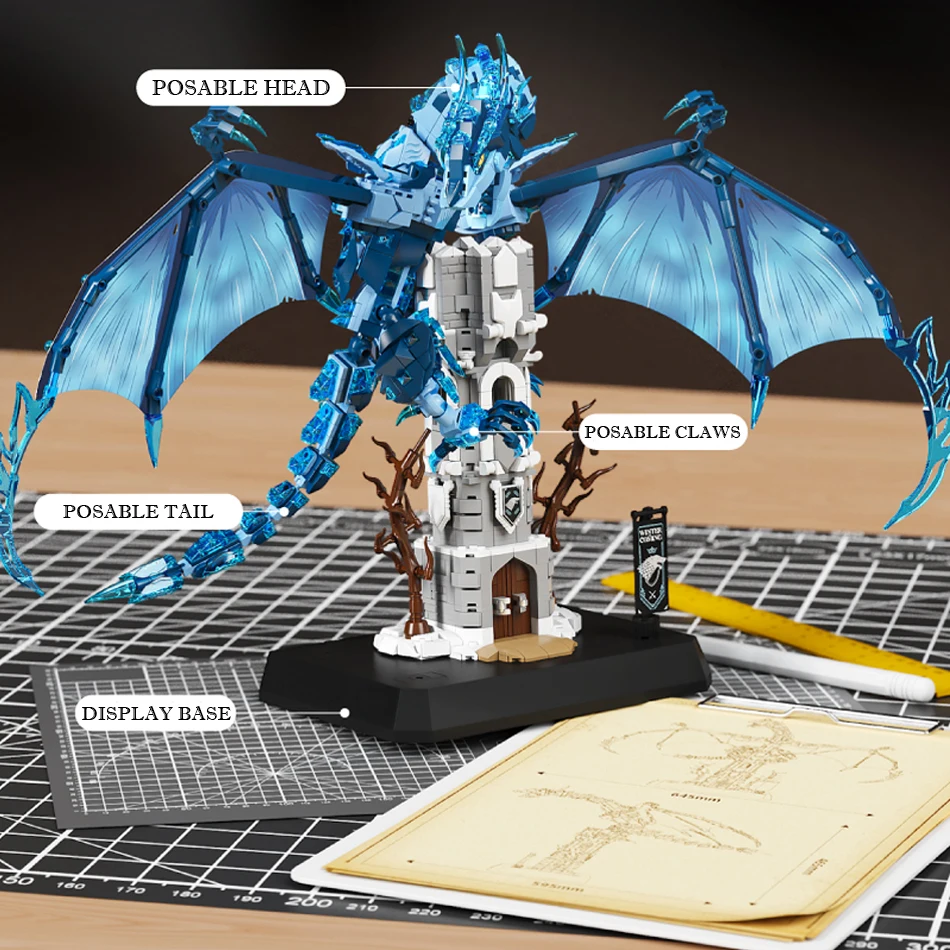 MOC القرون الوسطى الجليد التنين الشتاء القلعة برج عرض الشارع اللبنات الأسطورية تحلق التنين الجمعية الطوب لعب الاطفال الهدايا #3