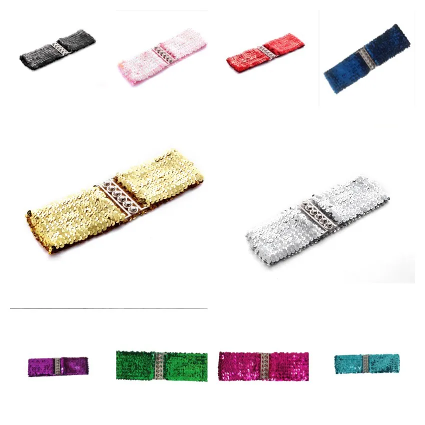 Fashion Elastic Sequin Belt 60cm Shinny Waistband Professional Gold Buckle Disc Belts Trendy Wide Waist Belt Apparel Accessories