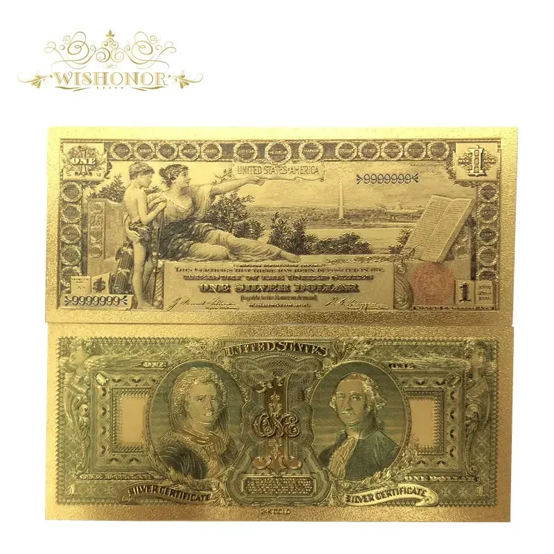 10pcs/lot New America Banknote 1896 Year USD 1 Dollar Banknotes in 24k Gold Plated Fake Paper Money For Collection