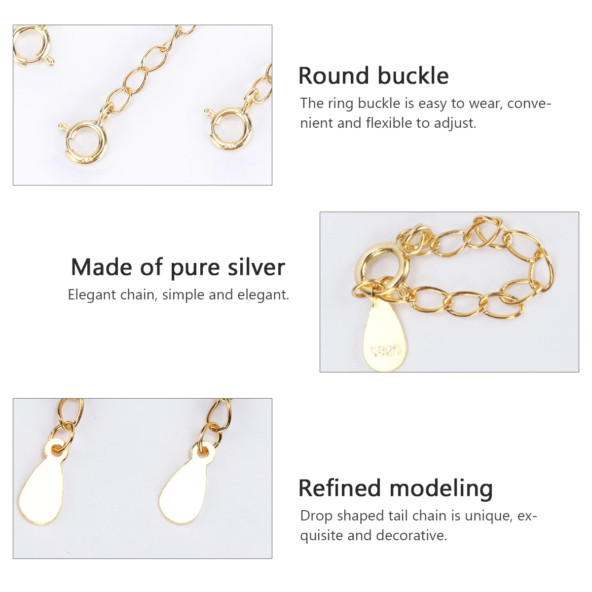 

3 Pcs Extender Chain S925 Silver Extension Bracelet Jewelry Accessory Heart Shaped Tail Chain For Bags Luggage DIY Necklace