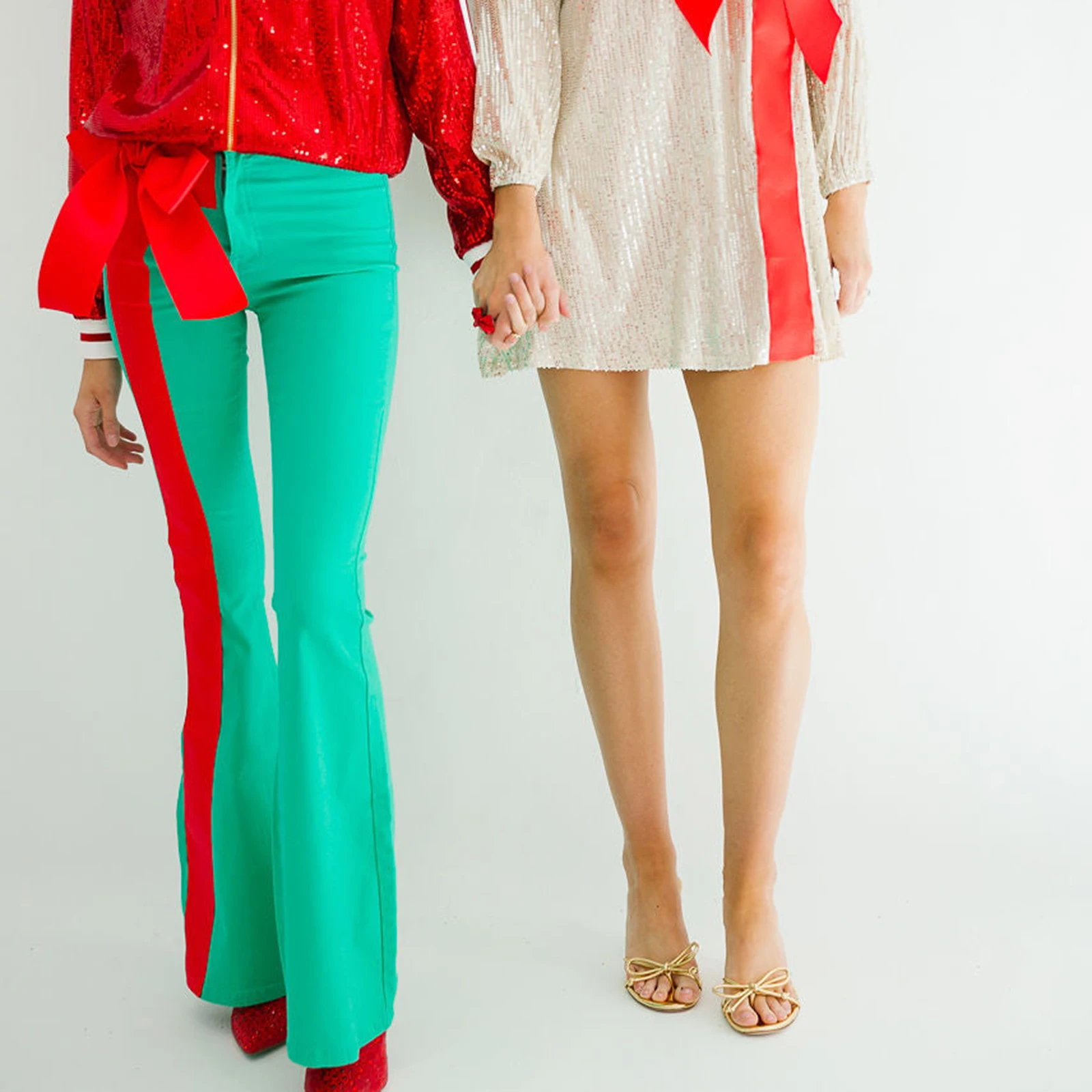 

Рождественские лоскутные женские брюки-клеш с бантом и аппликацией, брюки-клеш со средней талией и бантом спереди, брюки-клеш