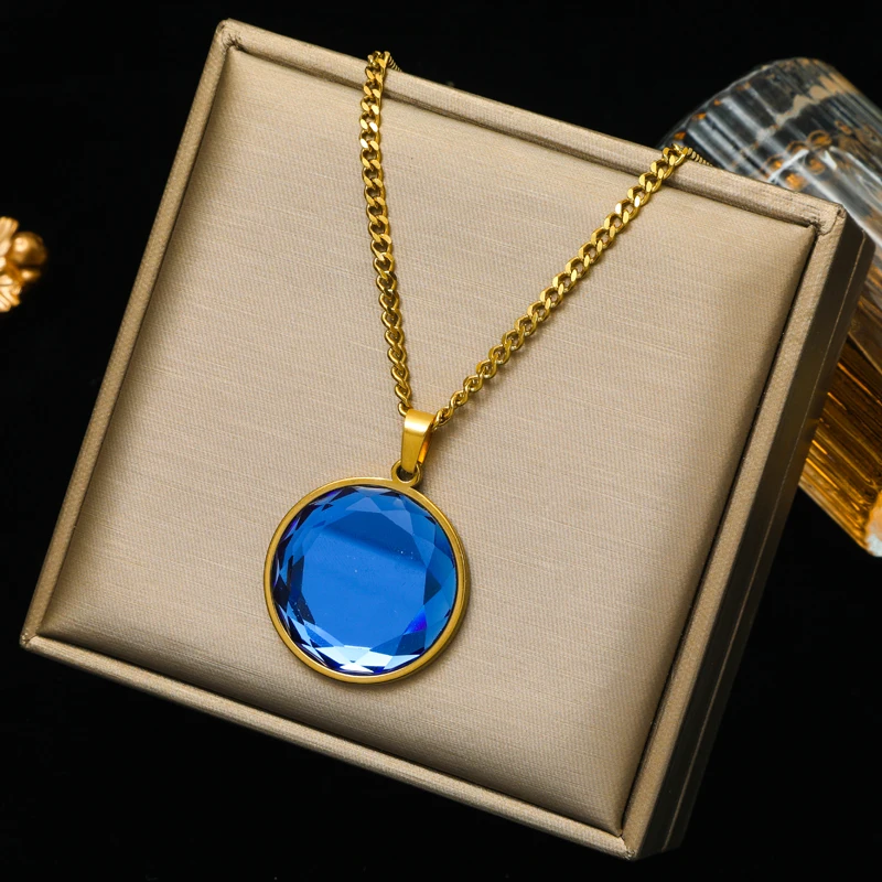 EILIECK 316L Edelstahl Runde Farbige Kristall-Anhänger Halskette für Frauen Neuer Trend Choker Schlüsselbein-Kette Schmuck Geschenk – Detail 16