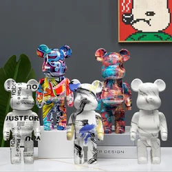 Graffiti Bear Statue Block Bear Decor Resin Desktop Ornaments Bear Sculpture Living Room Home Decoration Kids Birthday Gifts