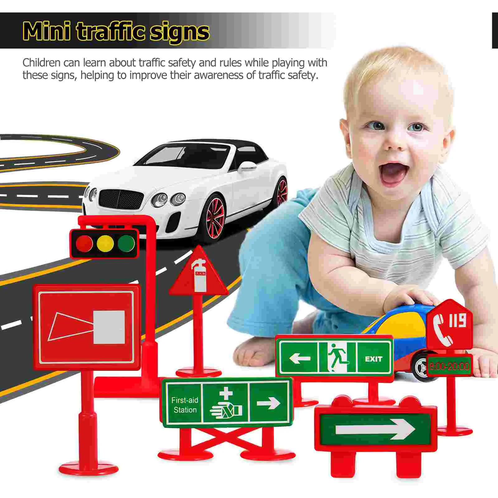 Mini Traffic Signs Play Traffic Signs Street Signs Playset Mini Cones Traffic Light Lamp Street Sign Toy Kids Roadblocks