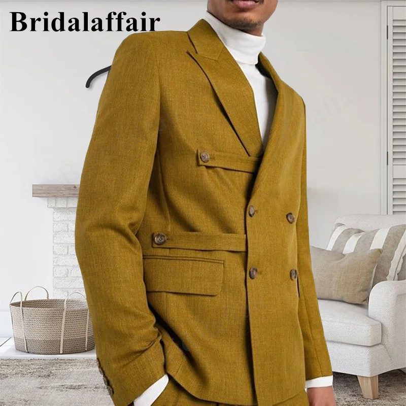 

Bridalaffair Newest Design Men Suit Coat Two Pieces Slim Fit Casual Peaked Lapel Tuxedos For Wedding Groomsmen Party 2022 Homme