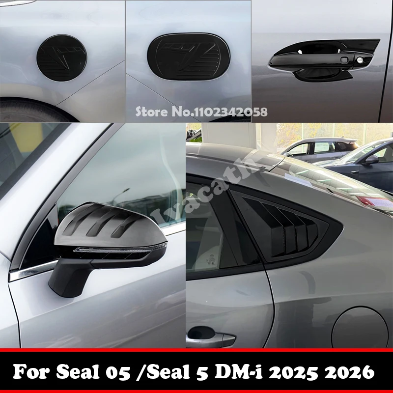 Para Seal 05 /Seal 5 DM-i 2025 2026 fibra de carbono negro espejo retrovisor carga cubierta de tanque de gas manija de puerta cubierta de ventana de cuenco