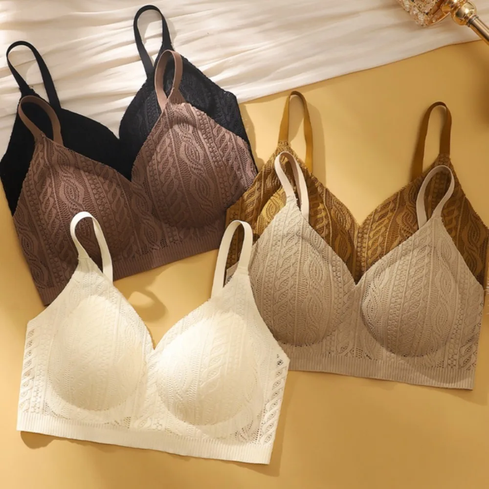 

Woven Lace Wireless Deep V Bra Close-fitting Anti-sagging Push Up Underwear Gathered Breasts Lingerie Brassiere for Women Yoga