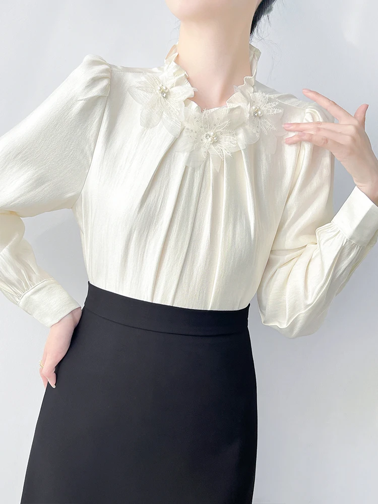 

Корейское кружевное платье с жемчугом для женщин, деловое, для собеседований, офисное, с цветочным узором, украшенное стразами, высококачественное, элитное