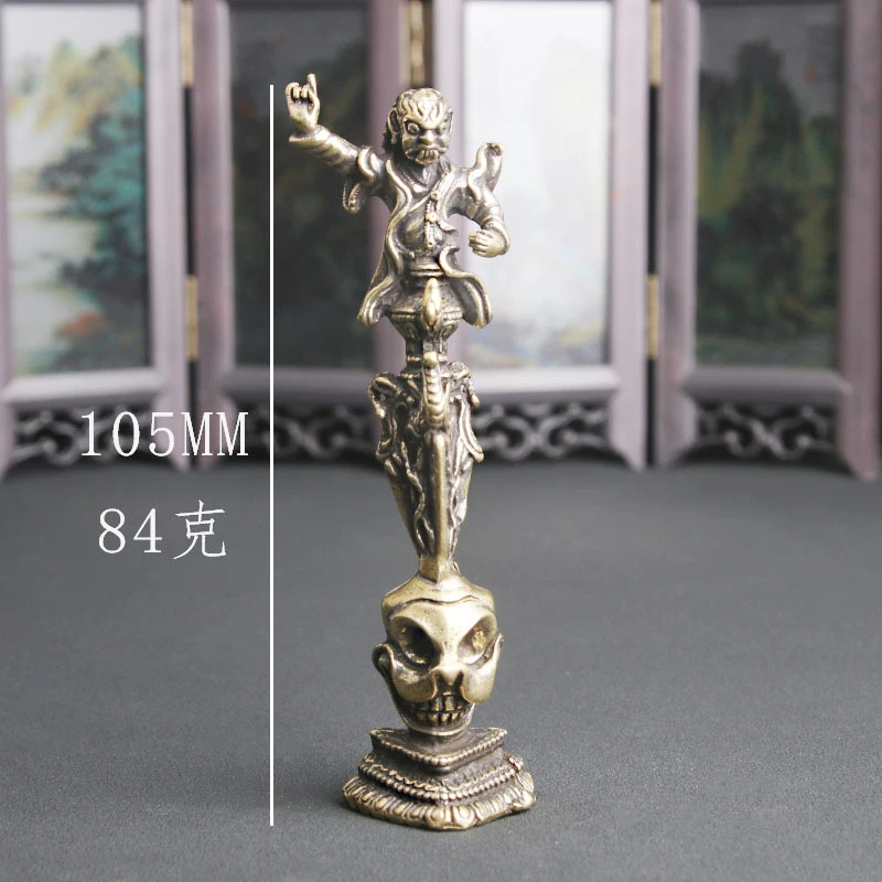 Vintage Brass Angry Lotus Master Vajra Desktop Ornament Religious Demon-Busting Pestle Craft Decoration Antique Brassware