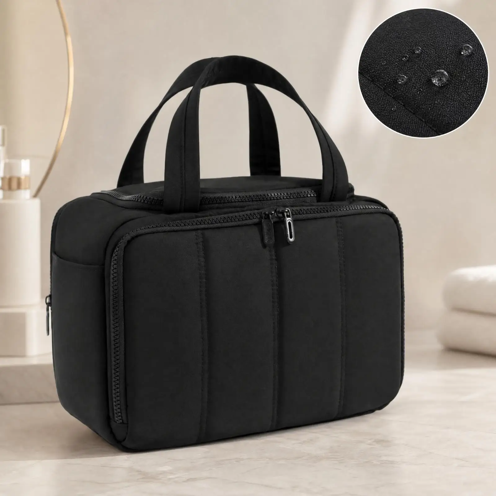 Waterproof Padded Cosmetic Travel Pouch Quilted Toiletry Bag for Men Large Capacity Organizer
