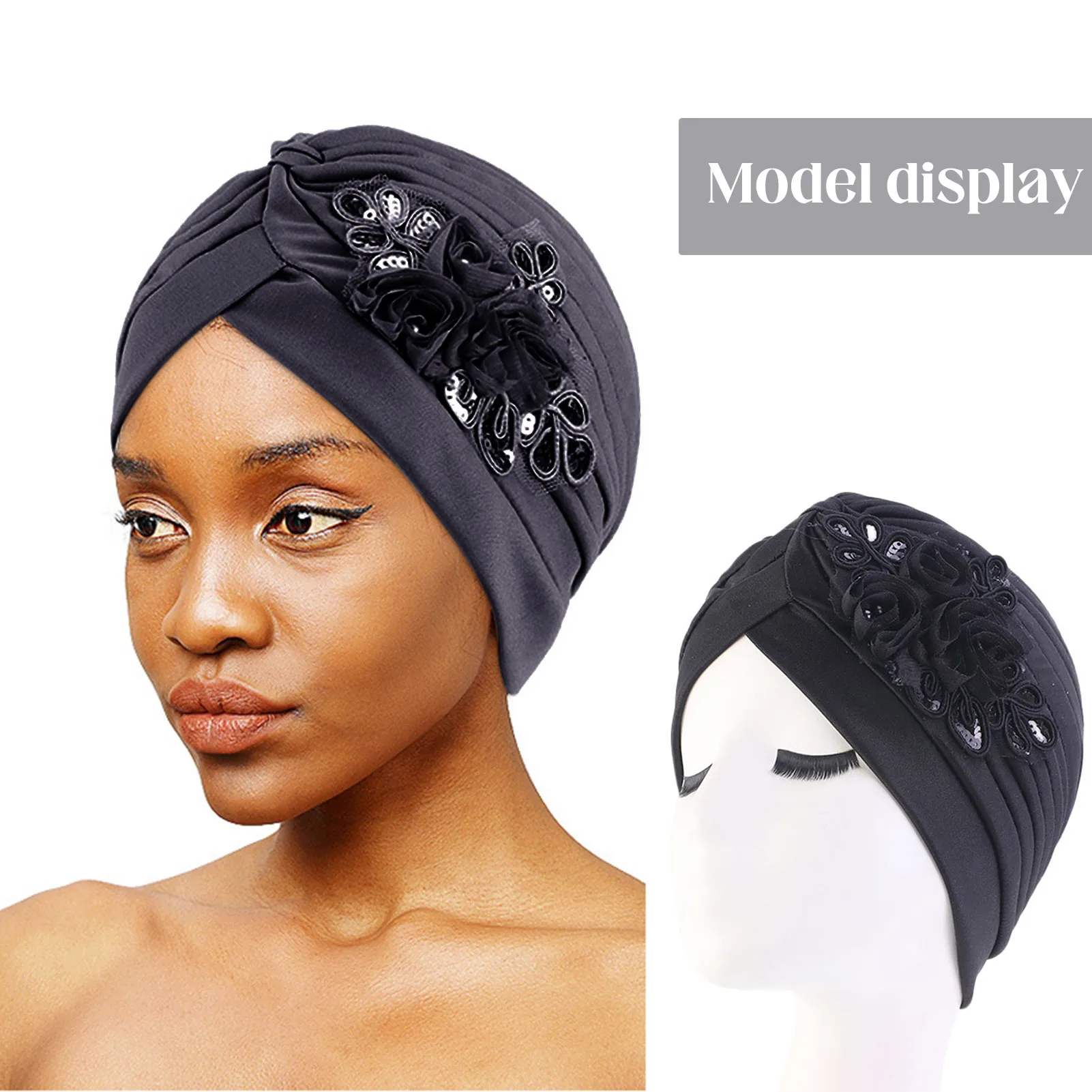 Women's Turban Flower Caps India Turban Head Bennie Cover Twisted Head Wrap Assorted Colors for Ladies