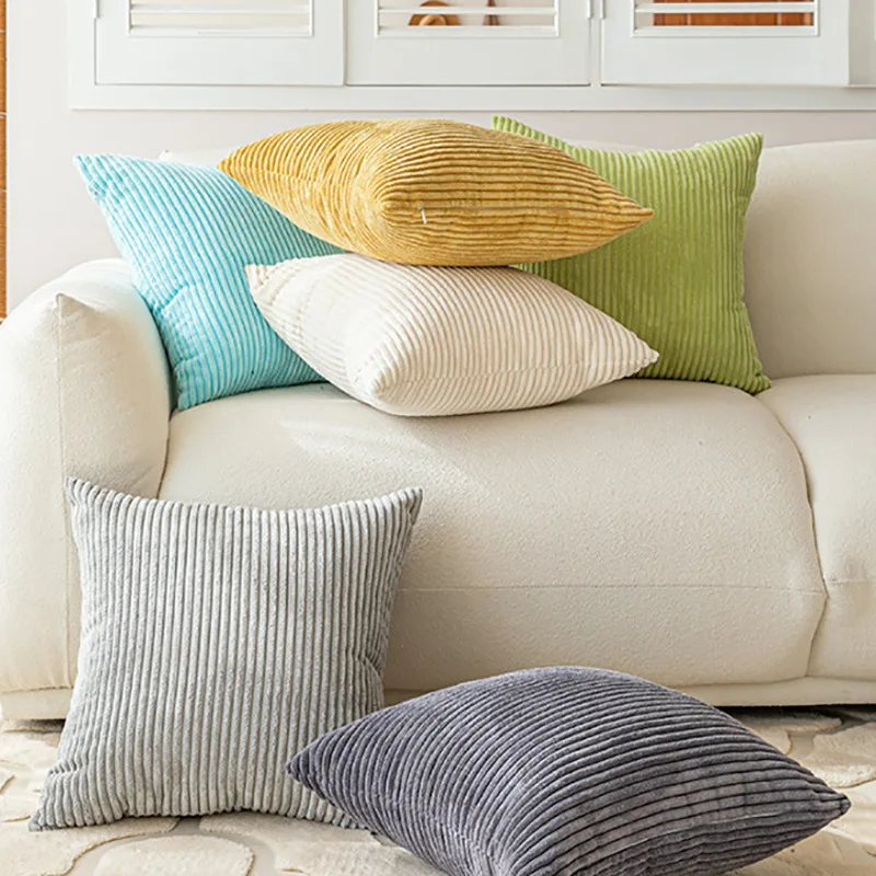 Retro Corduroy Pillow Cover Nordic Luxury Solid Color Striped Pillow Cushion Case for Home Hotel Sofa Classic Versatile Decor