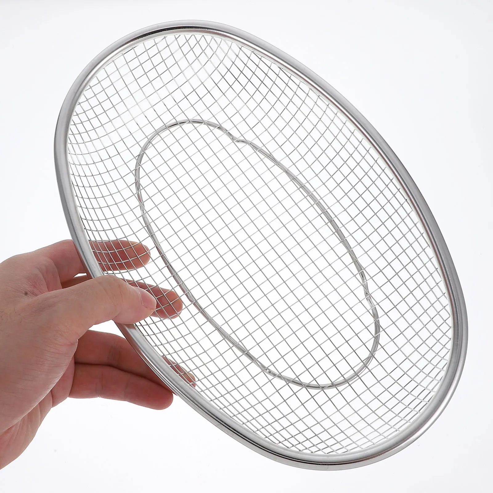 Stainless Steel Oval Basket Kitchen Mesh Strainer Food Drainer for Fruits Vegetables Bread Multipurpose Space Saving Easy Clean