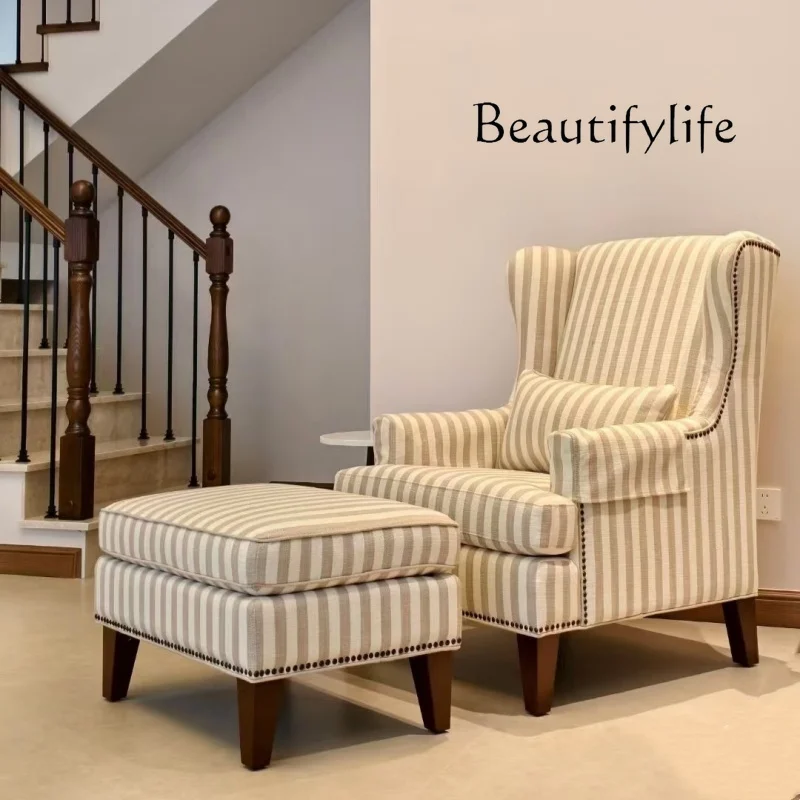 

American country single sofa living room bedroom balcony leisure chair solid wood fabric lazy small apartment