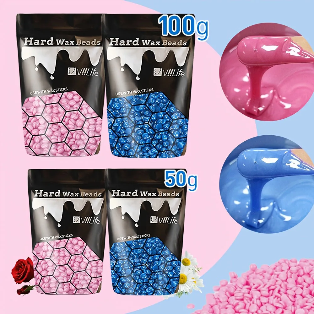 VIILIFE 50g/100g Hard Wax Beads for Hair Removal Multipurpose Suitable for All Skin Types Painless Long-Lasting Smooth Skin