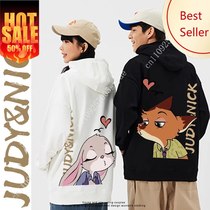 

2025 Fashion Couple Outfit Judy Rabbit Fox Nick Print Hooded Sweater Trendy Couple Men and Women Autumn and Winter Cartoon Coat