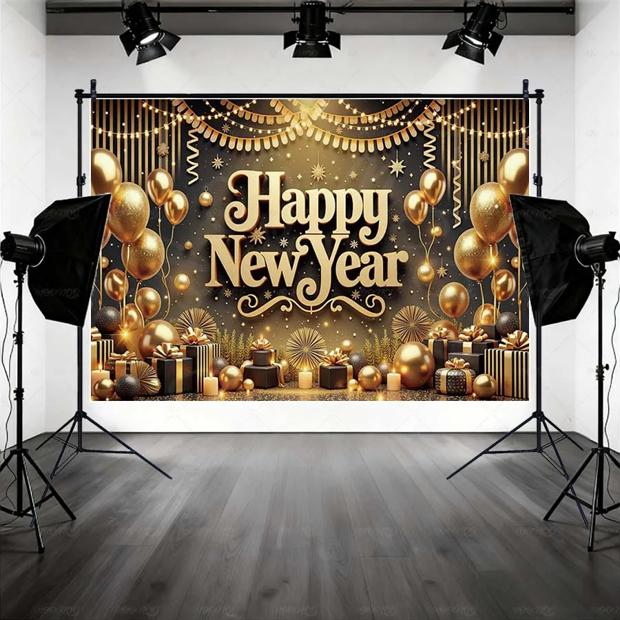 MOON.QG 2026 خلفيات لافتة السنة الجديدة السعيدة للصور هدايا سانتا بالون ذهبي خلفية للأطفال دعائم تصوير منطقة التصوير #3