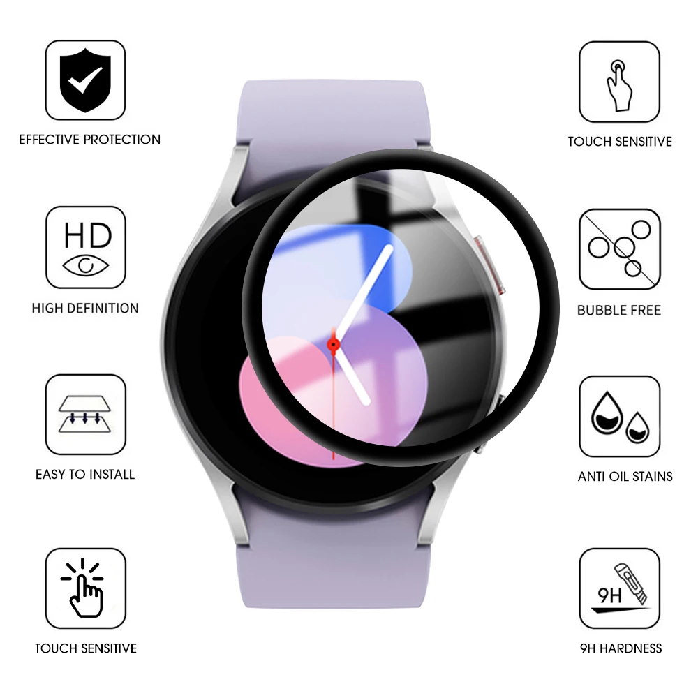 Protetor de Tela Curvo 3D para Samsung Galaxy Watch, Película Protetora SmartWatch, 4 5 Pro, 5 Pro, 40mm, 44mm