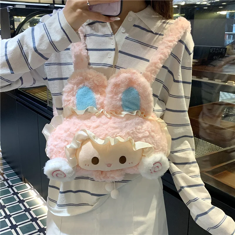 Cute Cartoon Plush Doll Backpack Soft Shoulder Bag for Girl Lightweight Casual Style Zipper Closure Foldable Backpack 1