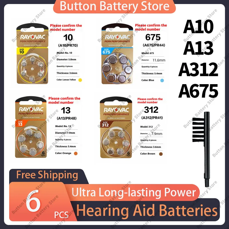 

Hearing Aid Batteries Zinc Air Long Lasting - Rayovac A13 A312 A10 A675 for BTE CIC RIC OE Behind The Ear In Canal Hearing Aids