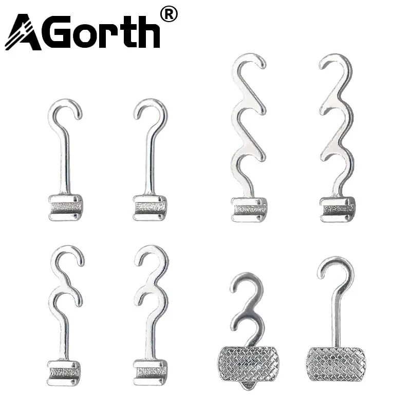 10Pcs Dental Orthodontic Long Hook Curved Crimpable Hooks Stainless Material Braces Bondable Mesh Base Right/Left Accessories