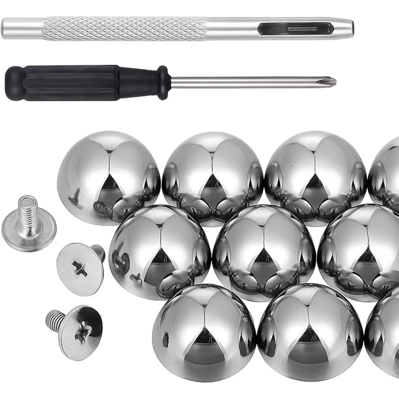 

【ЭФФЕКТИВНЫЕ 】Серебряный цвет 15X8 мм, металлические завинчивающиеся шпильки, 20 комплектов купольных шипов и заклепок, круглые шипы для одежды, обуви, кожи