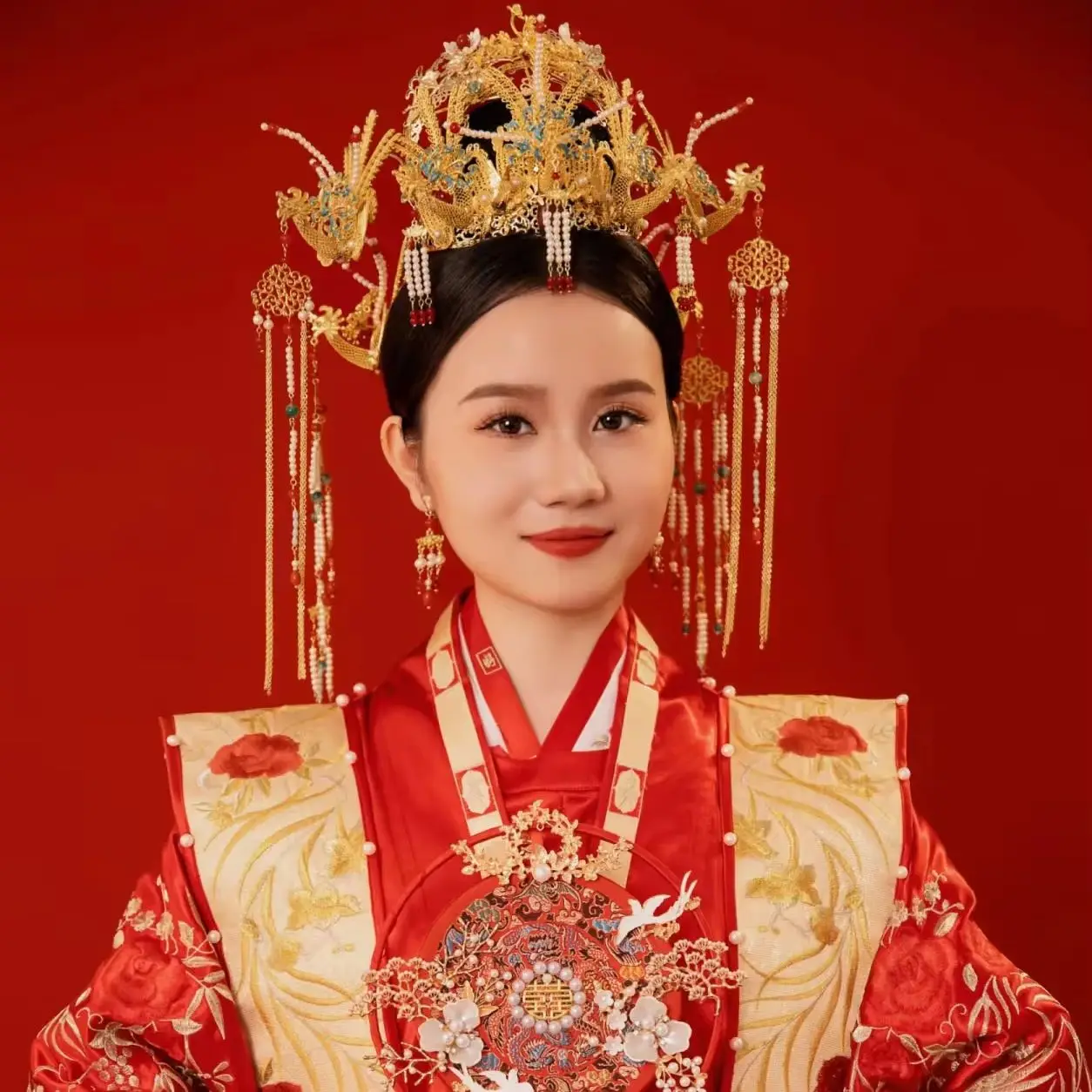 Xiuhe Hanfu Traditional Chinese Phoenix Hair Crown Queen's Hairpin Set Grand Bride Wedding Ancient Costume Hair Accessory