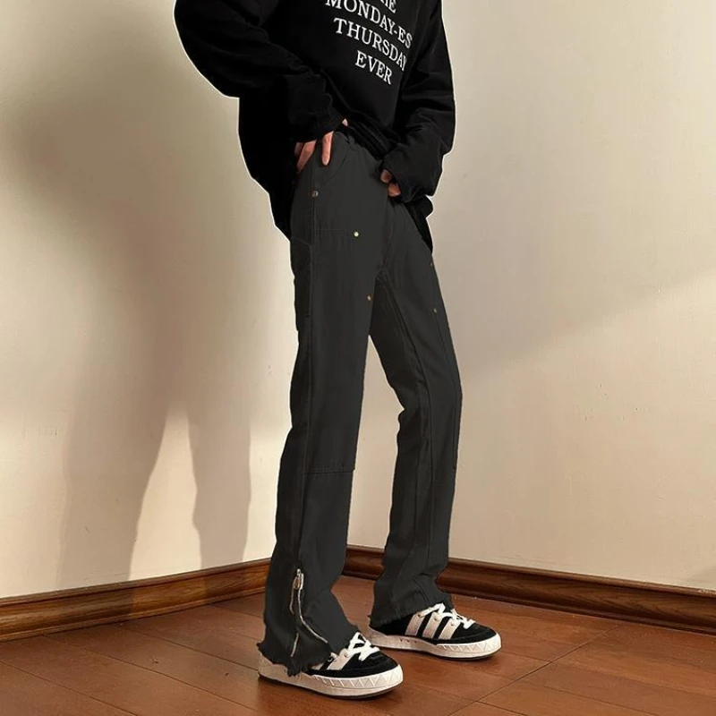 Men Ankle Zipper Straight Korean Version Casual Niche Design Long Trousers 2025 Ropa Y2K Fashion Kpop Flared Jeans Pants
