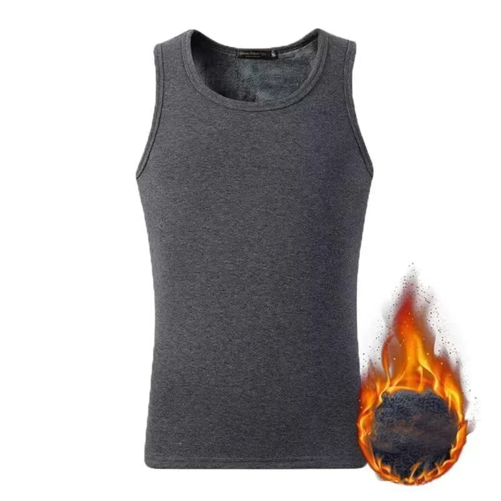 New Men\'s Clothing Thin Fleece Tank Tops Vest Winter Warm Base Layer Undershirt O-neck Sleeveless T-shirts For Man