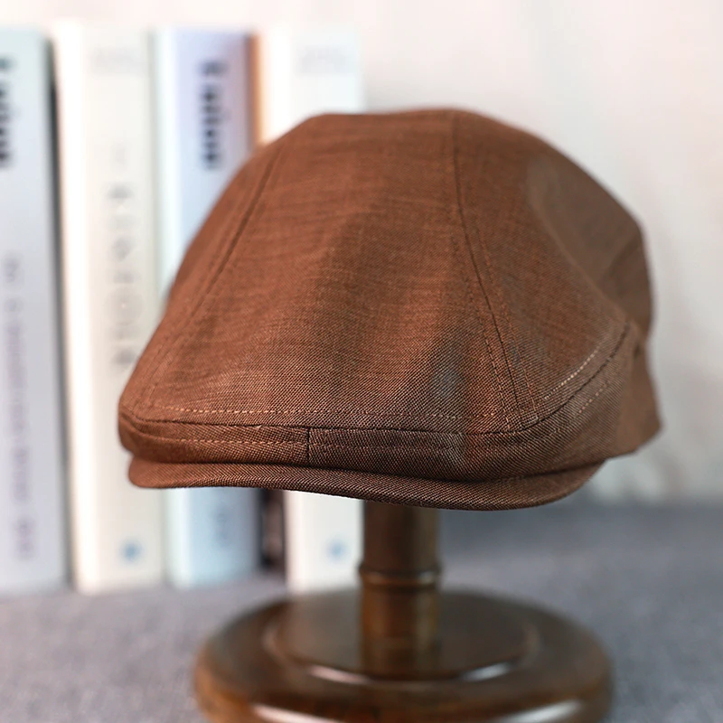 Spring Summer Linen Newsboy Cap New Brown Breathable Beret Men's Women's Literary Retro Hat England Hats Male Hats A-60